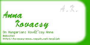 anna kovacsy business card